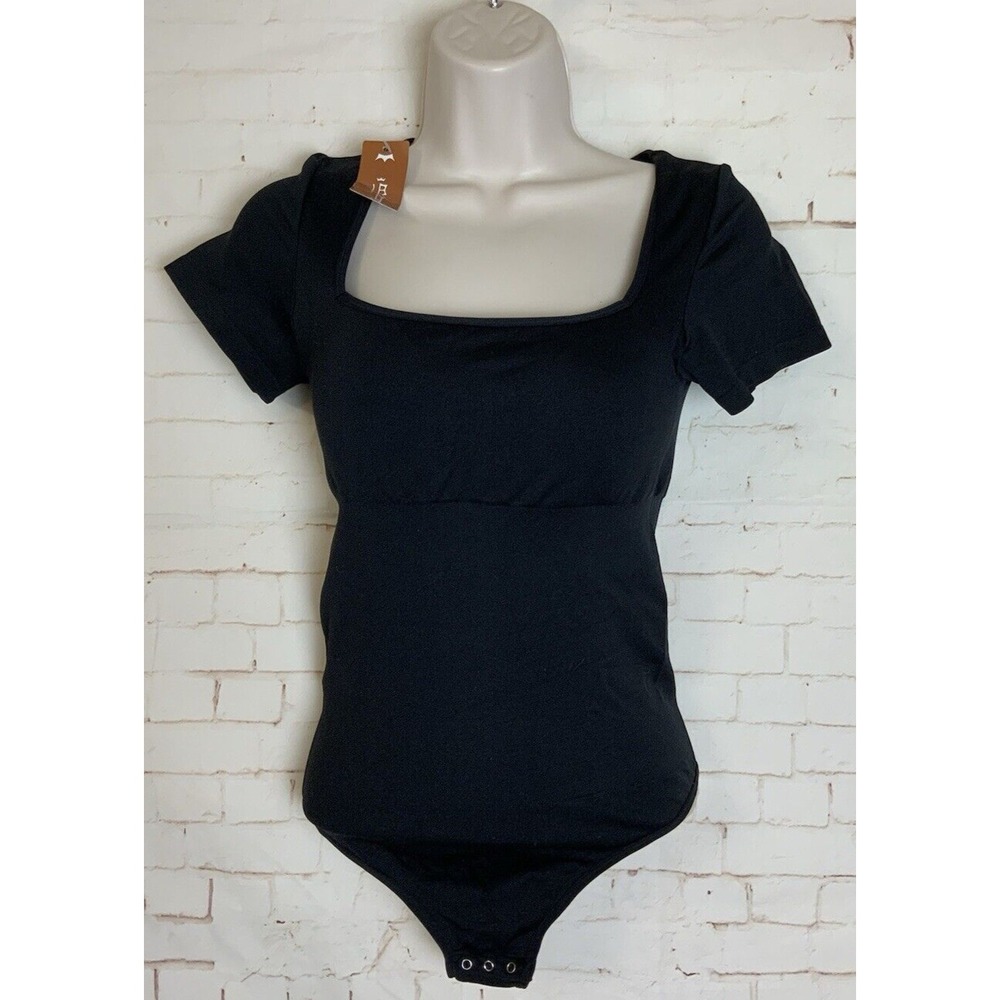Lover Beauty Womens Black Square Neck Short Sleeve 1‎ Pc Top Size M/L